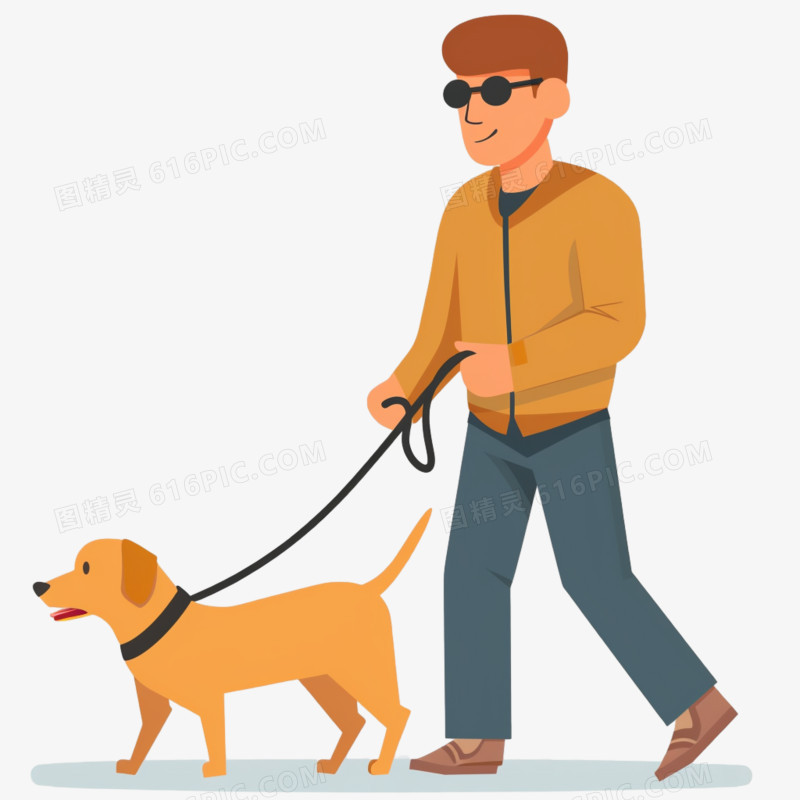 盲人导盲犬插画免抠元素