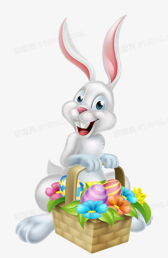 装饰图案提着复活节彩蛋的兔子