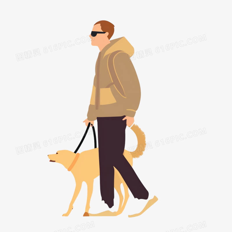 盲人导盲犬插画免抠元素