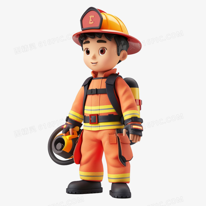 3D立体消防员职业形象免抠元素