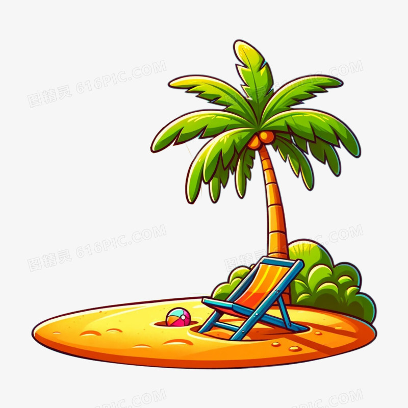 卡通夏日沙滩椰子树插画