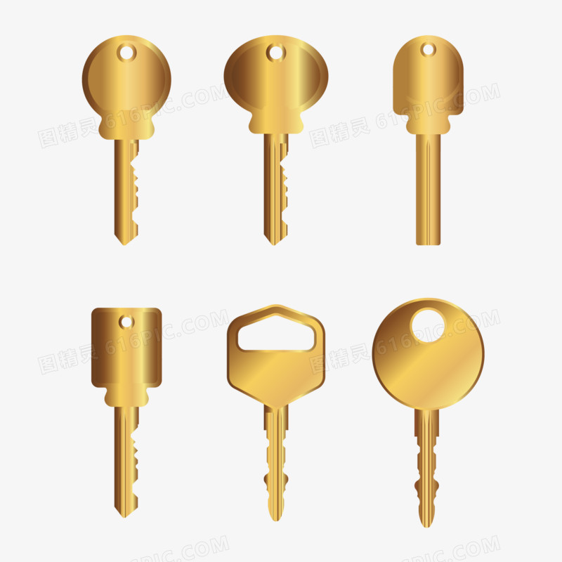 一组金色钥匙套图合集素材