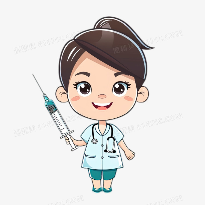 可爱卡通Q版护士拿着针筒免抠元素