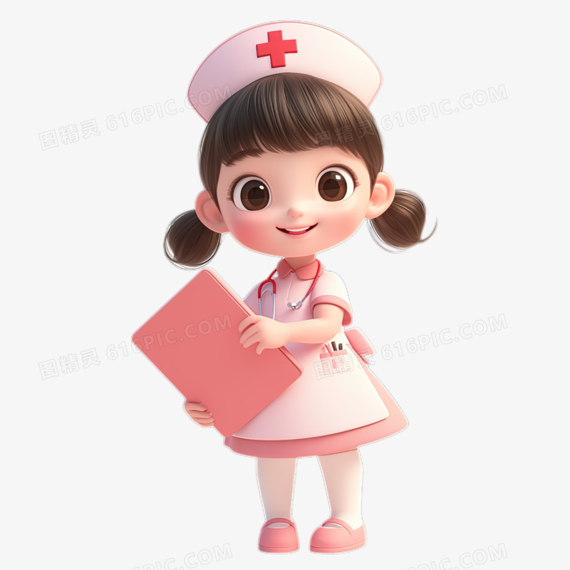 可爱卡通Q版3D护士拿着病历本免抠元素