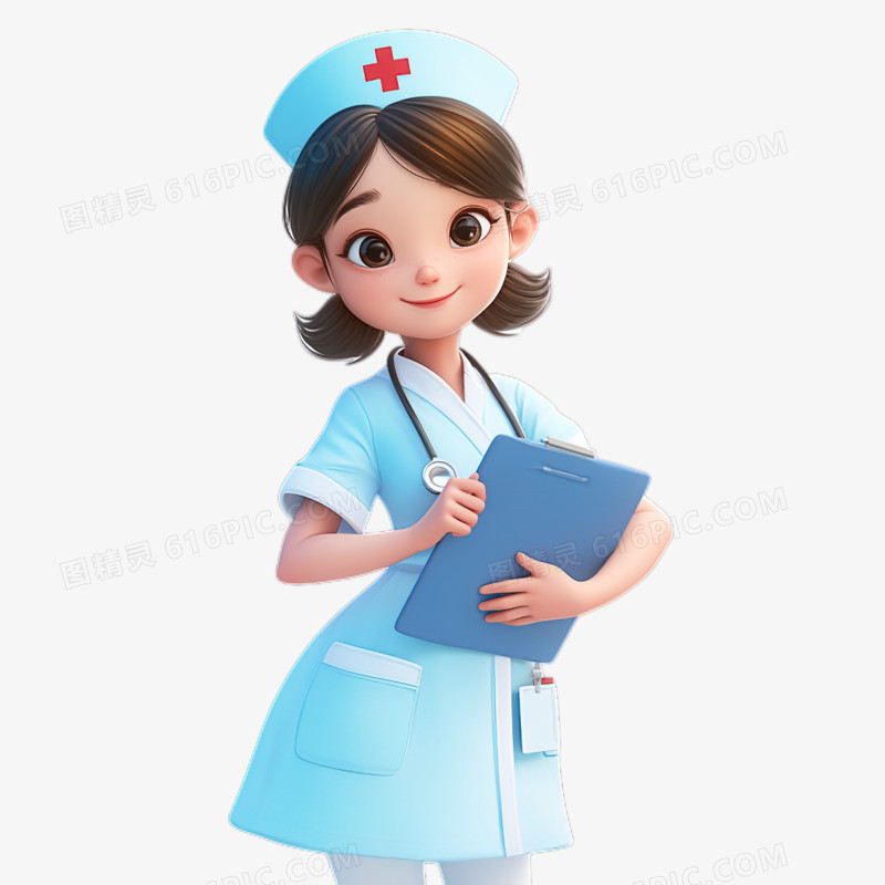 可爱卡通Q版3D护士拿着病历本免抠元素