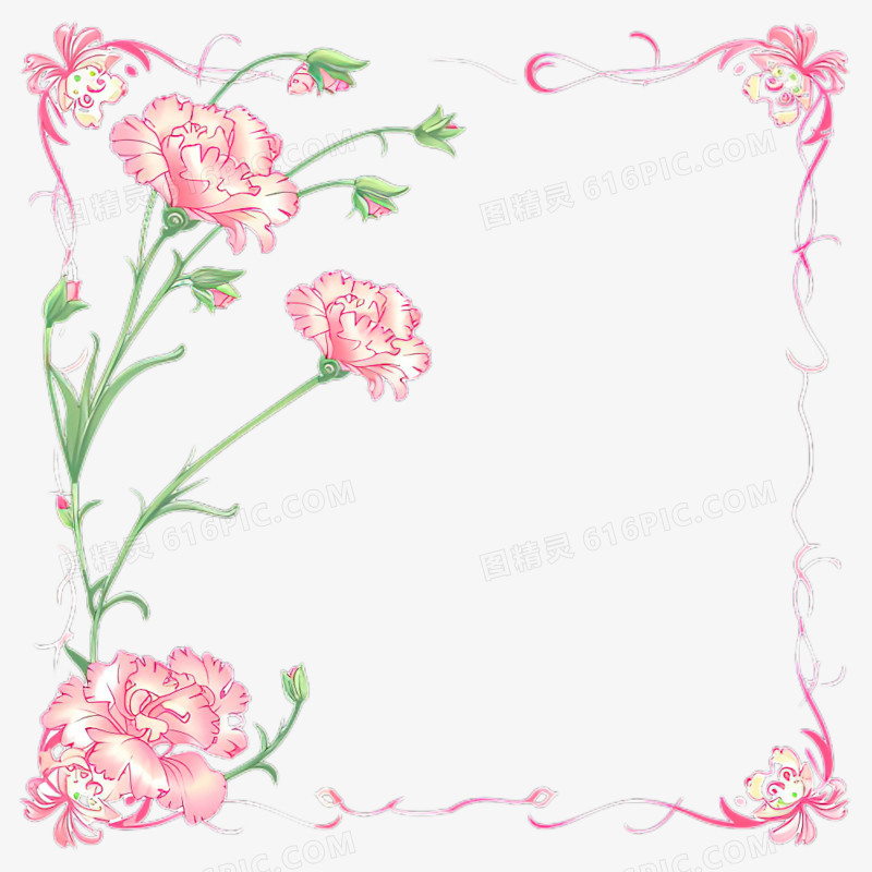 母亲节粉色康乃馨鲜花小清新边框元素