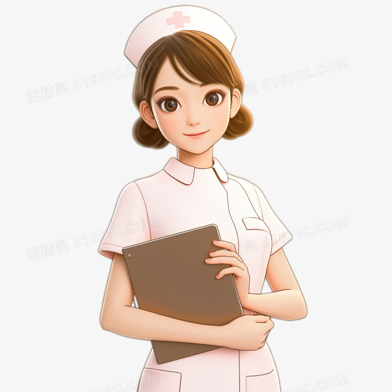 卡通医疗人像护士抱着文件夹免抠元素
