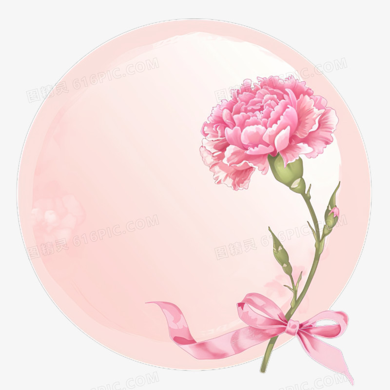 母亲节圆形康乃馨鲜花粉色边框元素