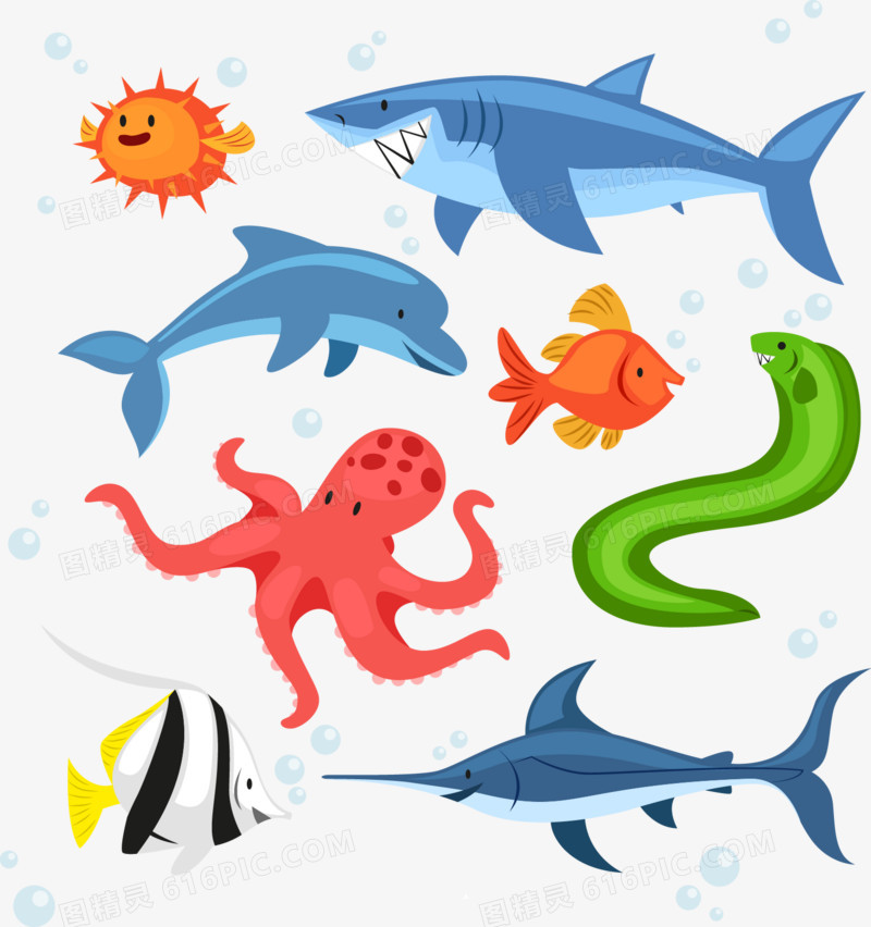 8款卡通海洋动物矢量素材