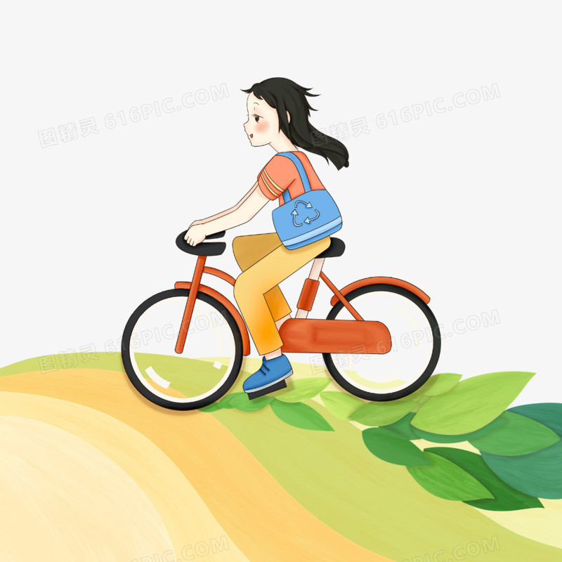 骑自行车的少女免抠元素