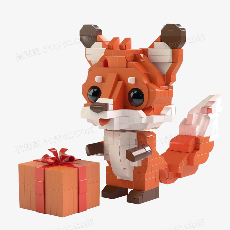 3D儿童玩具积木狐狸免抠元素