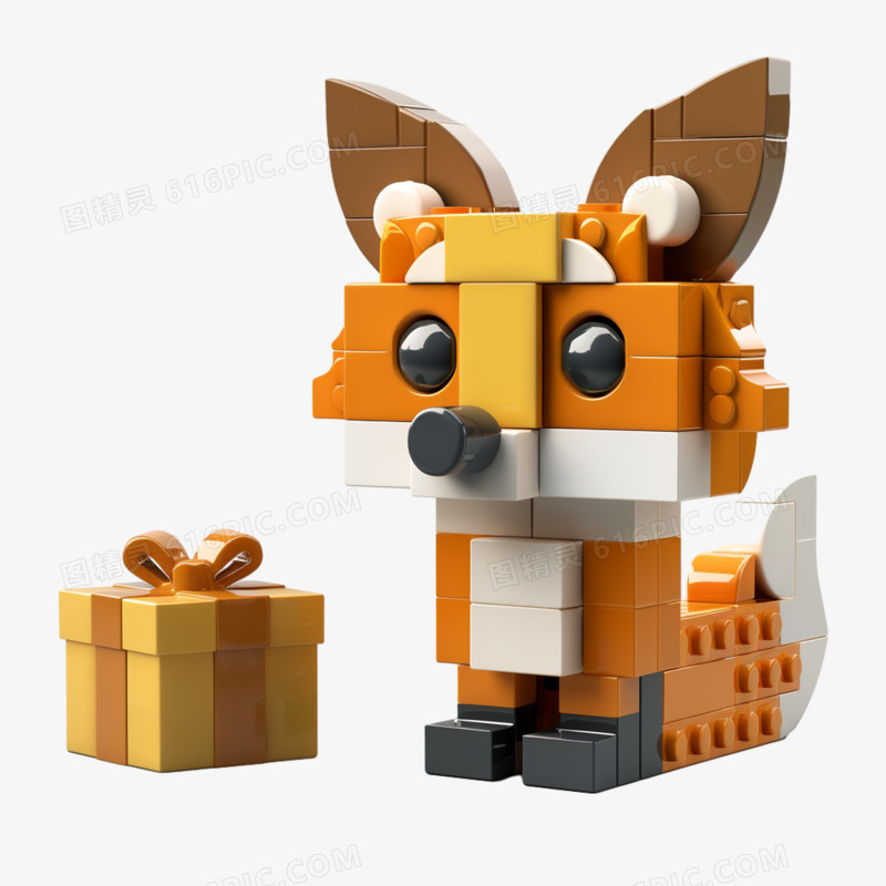 3D儿童玩具积木狐狸免抠元素