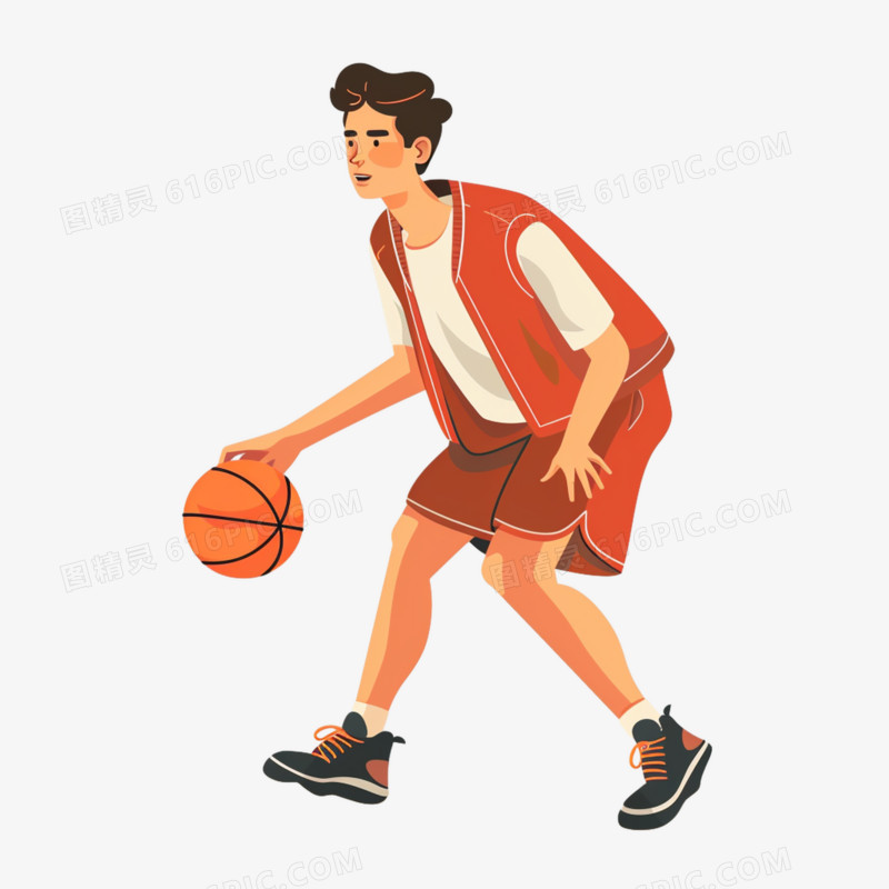 插画年轻运动人员打篮球免抠元素