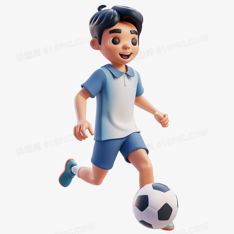 3D年轻运动人员踢足球免抠元素