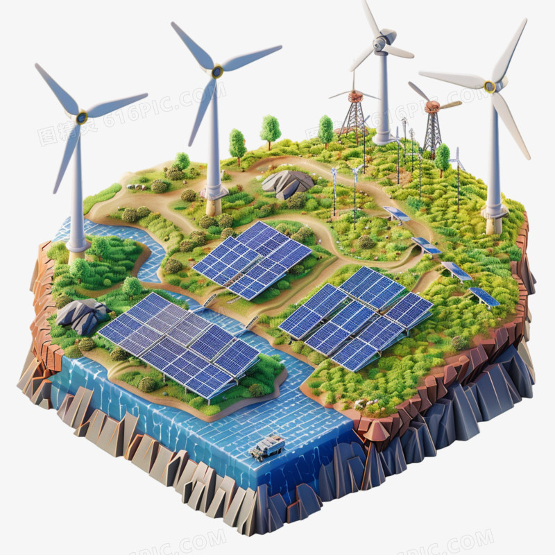 3D太阳能风力发电免抠元素