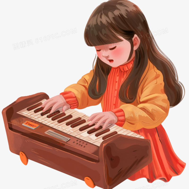 小女孩谈钢琴免抠元素