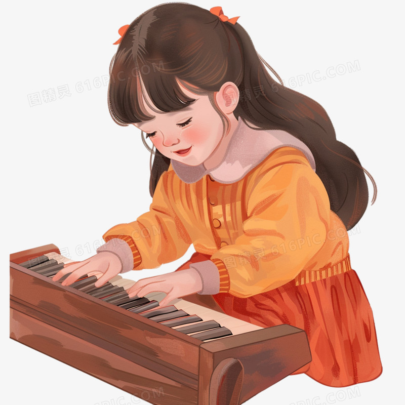小女孩谈钢琴免抠元素