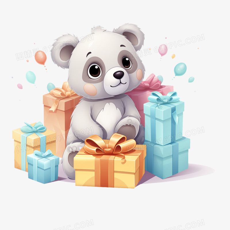 白色小熊儿童玩具礼物盒元素免抠素材