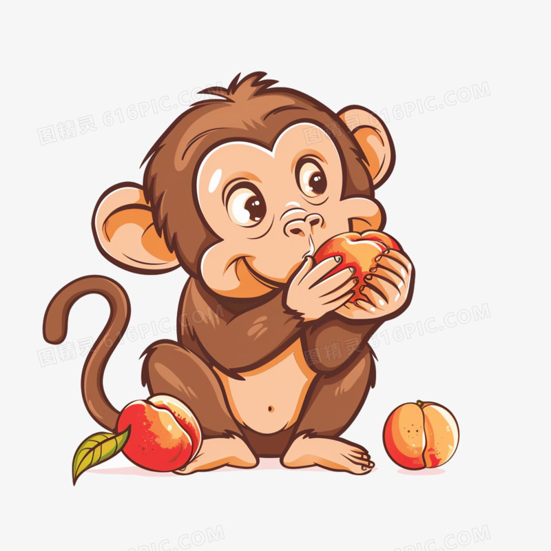 可爱卡通猴子吃桃子免抠元素