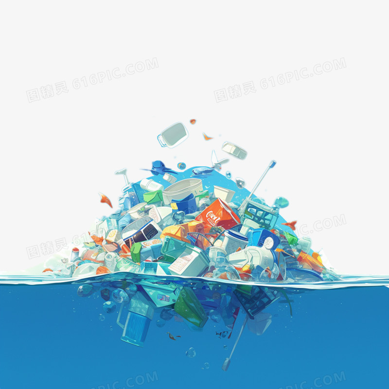 卡通风海洋日海水中的海洋垃圾堆免抠元素