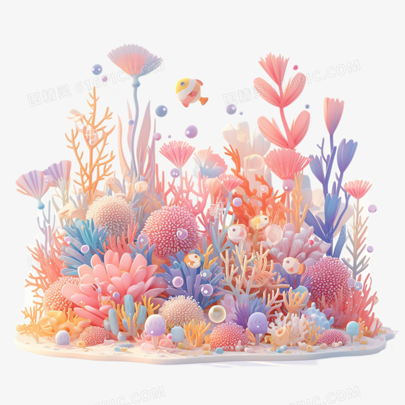 卡通风海洋日海洋植物珊瑚礁免抠元素
