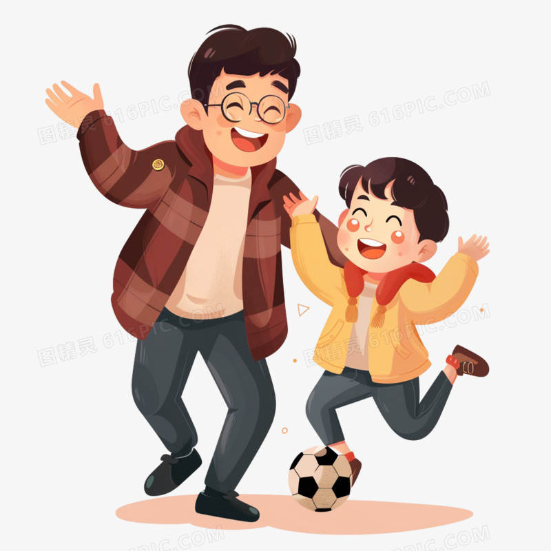 父亲和孩子踢足球免抠元素