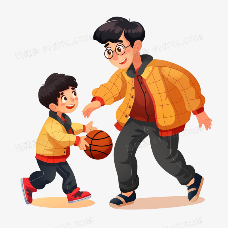 父亲和孩子打篮球免抠元素