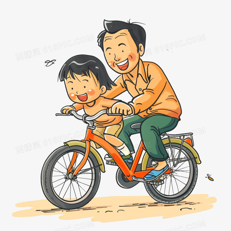 爸爸小孩一起骑自行车免抠元素