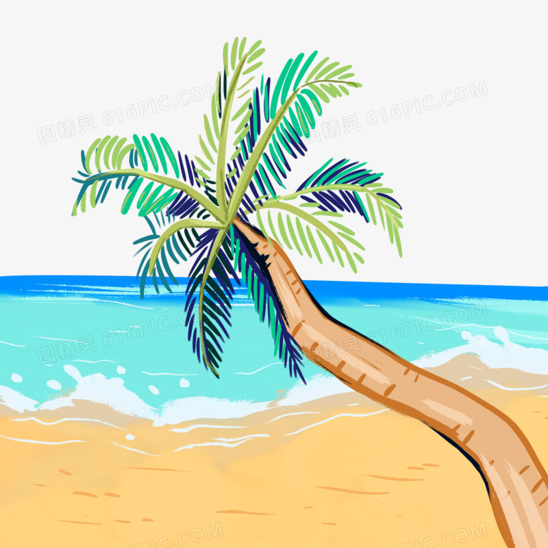 椰子沙滩插画元素