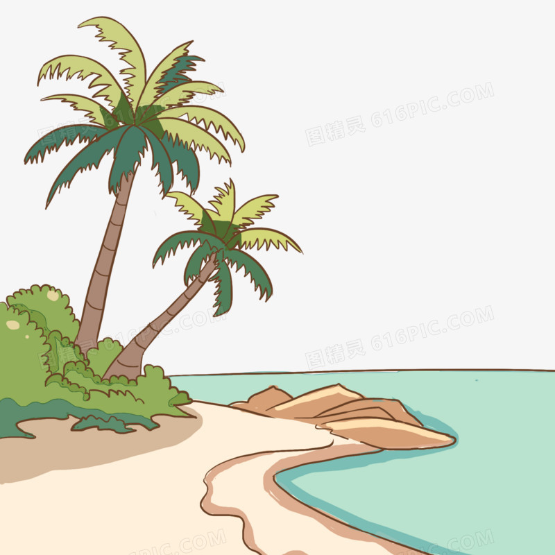 手绘卡通海边沙滩免抠元素