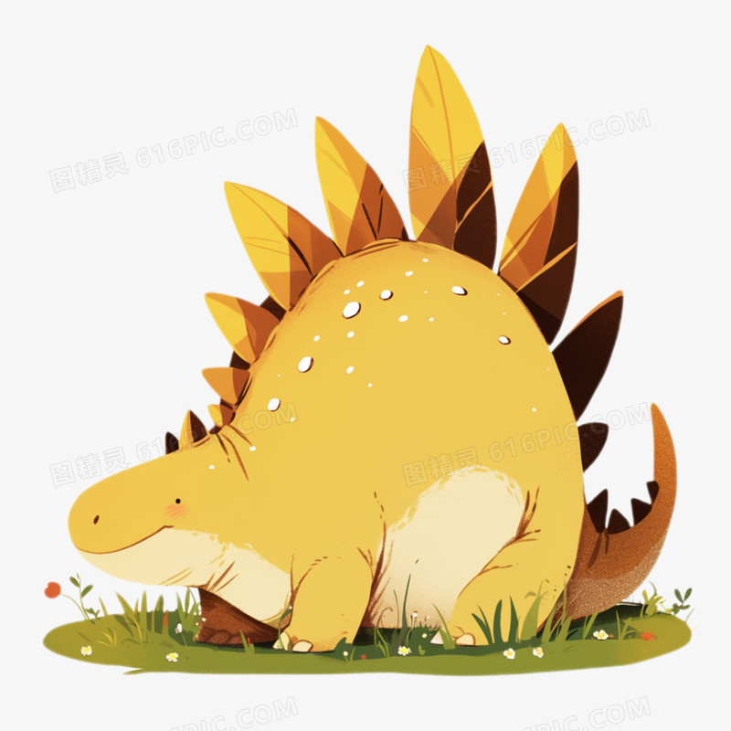 插画风可爱的黄色恐龙免抠元素