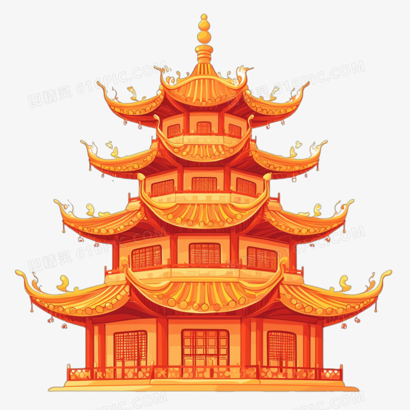 中国古代卡通风格建筑免抠元素