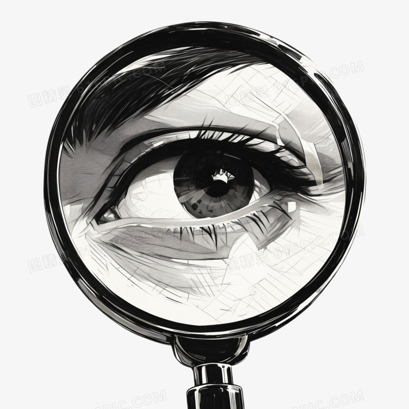 插画风眼睛创意结合放大镜下的眼睛免抠元素