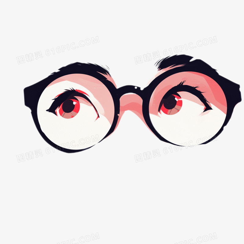 插画风眼睛创意结合戴眼镜的眼睛特写免抠元素