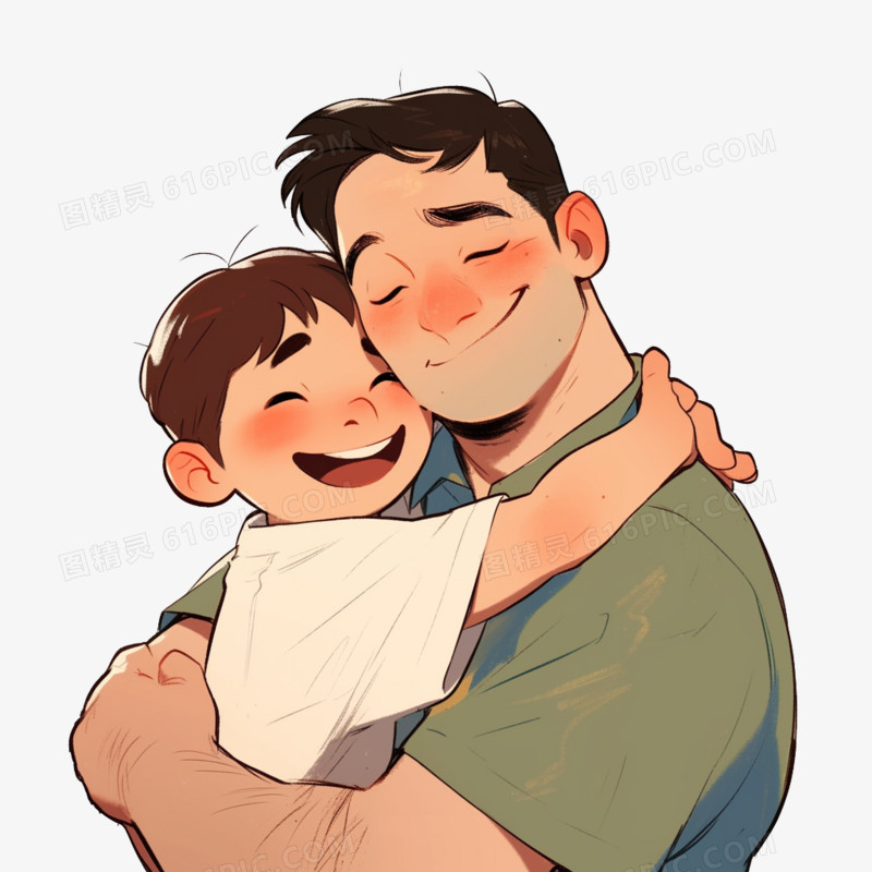 卡通父子爸爸拥抱儿子免抠元素