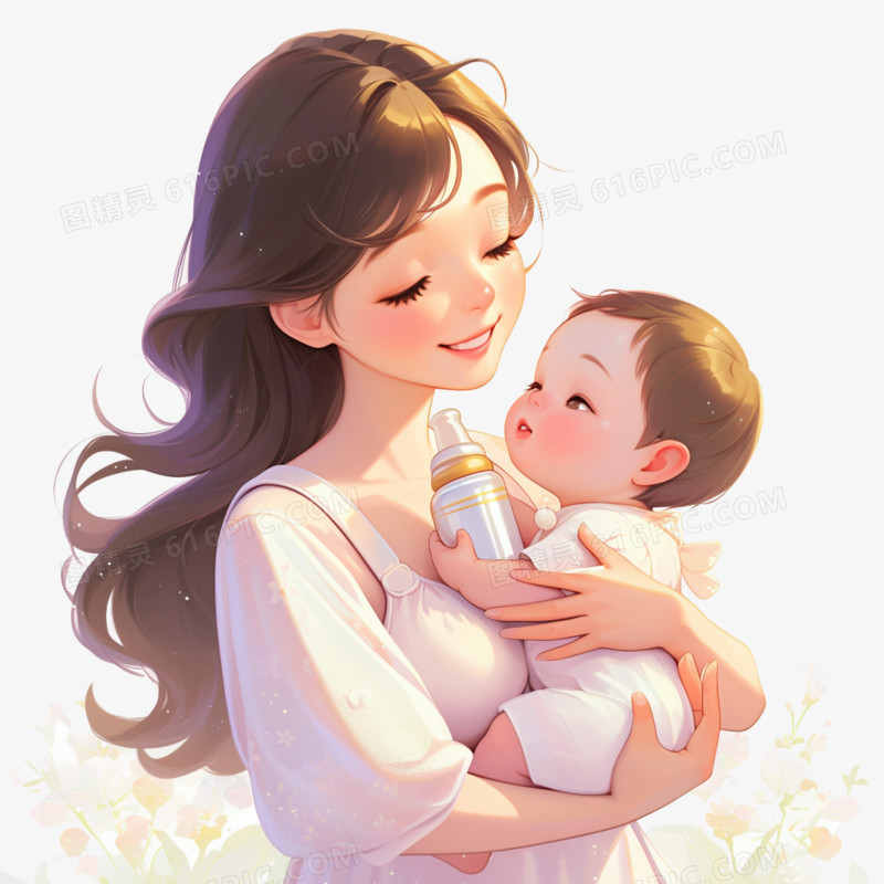卡通妈妈和婴儿母乳喂养免抠元素