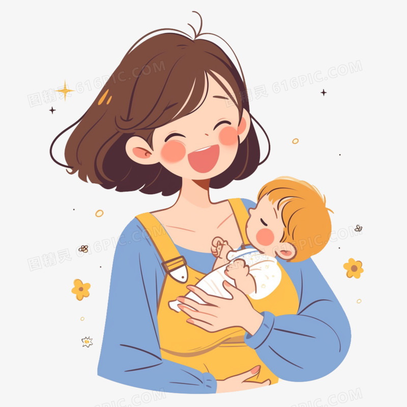 卡通妈妈和婴儿母乳喂养免抠元素