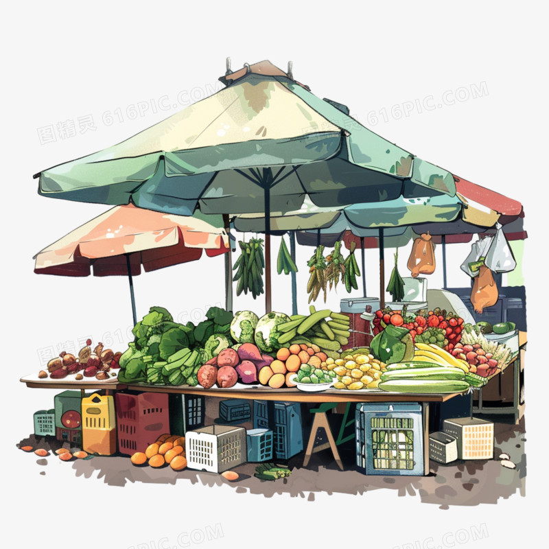 市场卖菜蔬菜免抠元素