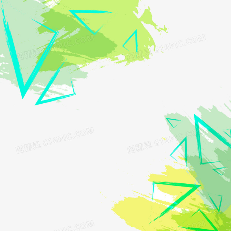 绿色水彩笔触三角形