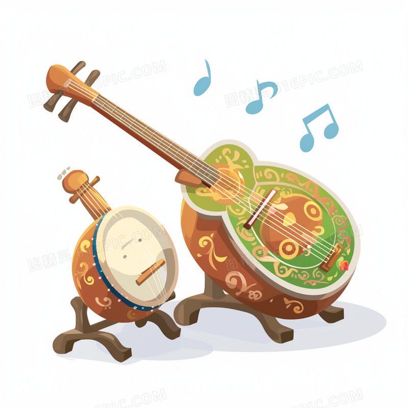 中国乐器卡通风格的胡琴