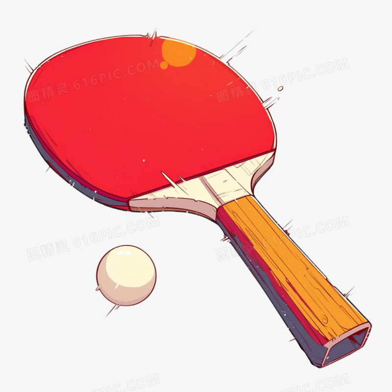 插画风运动装备乒乓球和乒乓球拍免抠元素