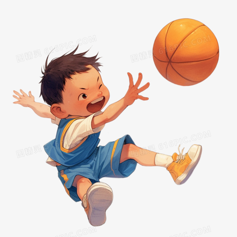 插画一个小男孩打篮球免抠元素