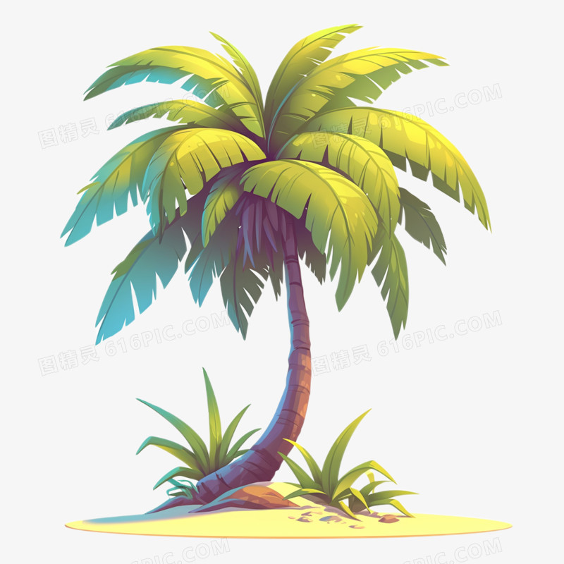 插画风夏日椰子树免抠元素