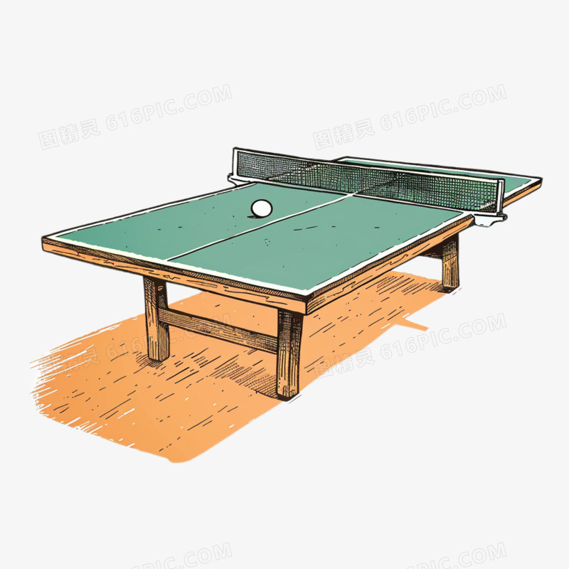 插画风运动装备绿色乒乓球桌免抠元素