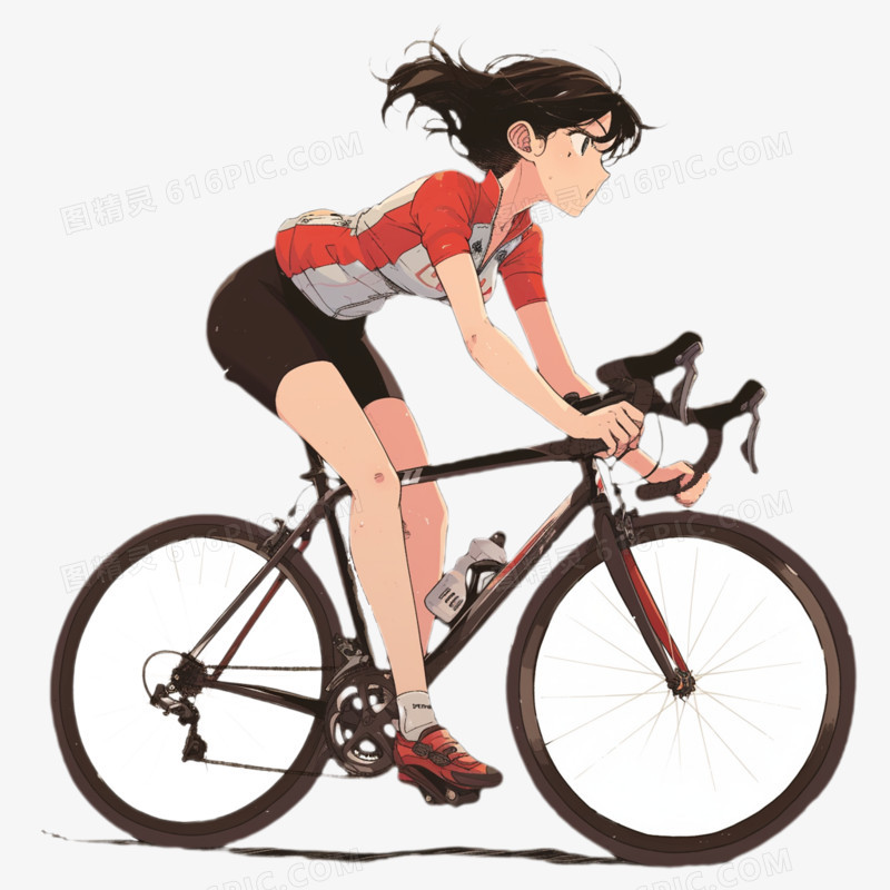 插画一个女孩在骑自行车免抠元素