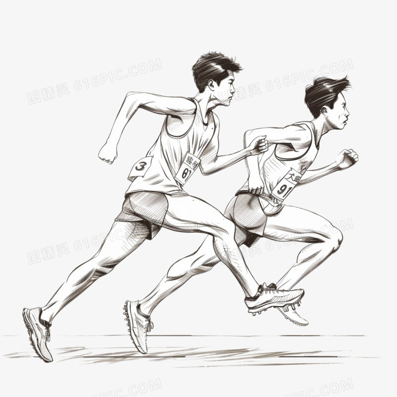 插画风运动两个年轻男孩在跑步比赛中免抠元素