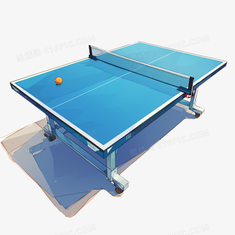 插画风运动装备蓝色乒乓球桌免抠元素
