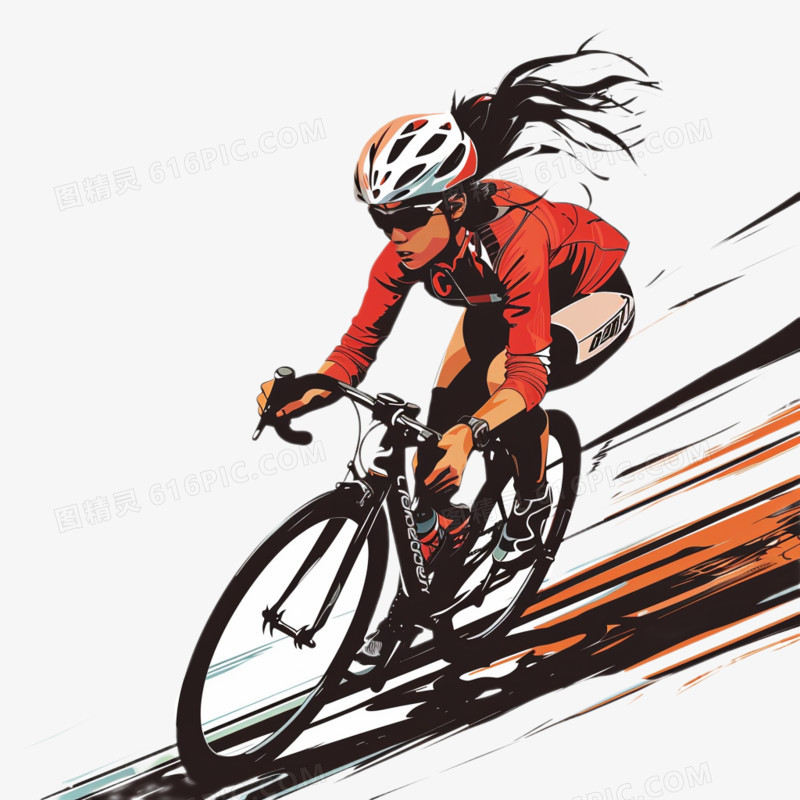 插画一个女孩在自行车比赛中免抠元素