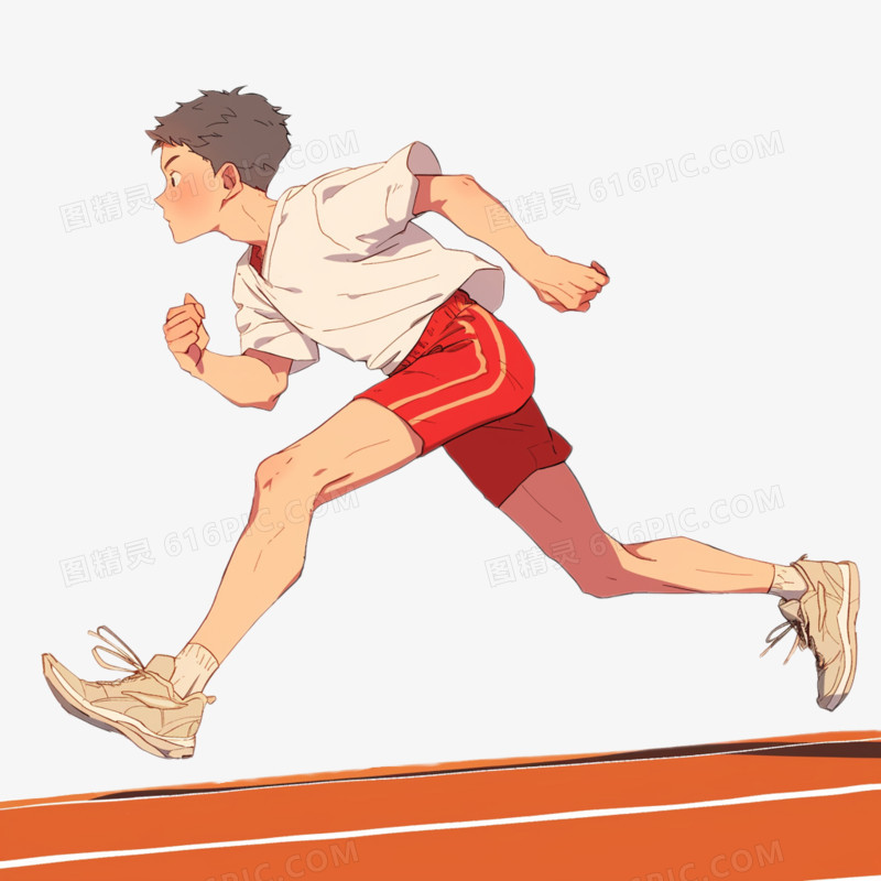 插画一个年轻男孩在跑道上跑步免抠元素