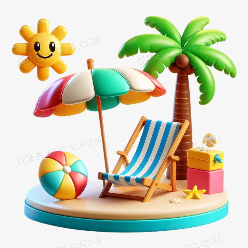3D立体卡通夏日椰子树免抠元素